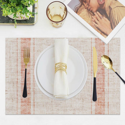 Modern Minimalist Line Decorative Placemats Set of 4 Heat-Resistant Non-Slip Kitchen Table Mats Khaki Woven Rectangle Placemats for Dining Table 18"x12" Washable, Pink Stripe