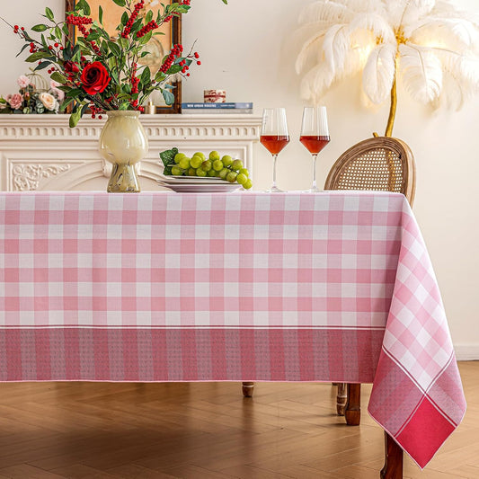 Midsummer Breeze Checkered Tablecloth-Country Gingham Table Cloth-Rustic Farmhouse Tablecloths for Spring, Summer, Valentine's Day, Easter, Picnic (Rectangle, 60"x120", Pink)