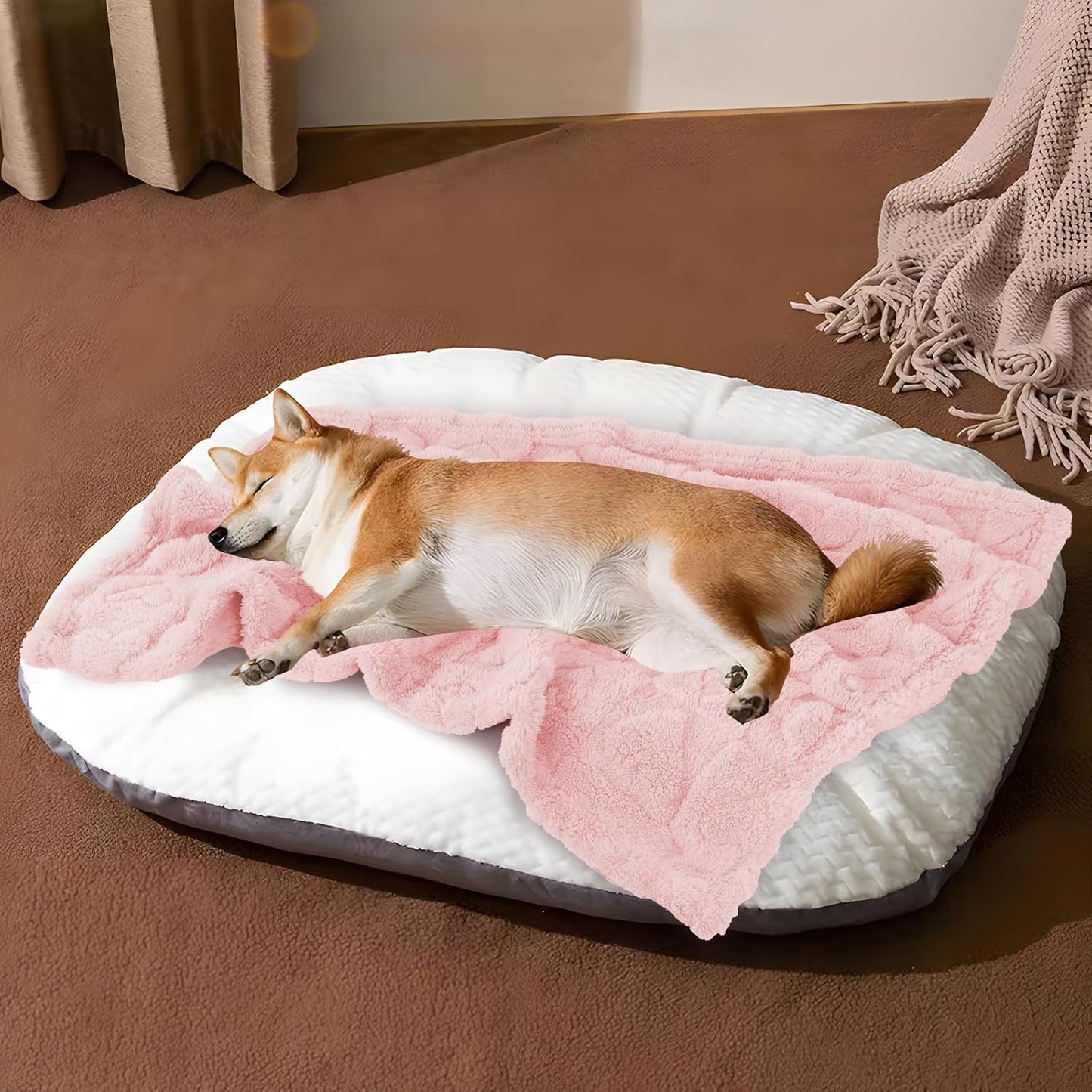 MACEVIA Fluffy Fleece Dog Blankets for Large Dogs,(40x60 Inch, Light Pink) | Warm Soft Washable Pet Bed Cover, Fuzzy Puppy Pets Blanket for Dogs and Cats,Plush Pet Throws for Bed,Couch,Sofa,Travel
