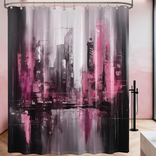 Black and Pink Shower Curtain Abstract Art Painting for Modern Bathroom Decor, Waterproof Fabric 70 x 72 inch with Hooks
