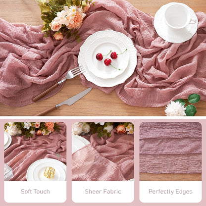 2Pcs Cheesecloth Table Runner Blush Pink 10FT Boho Gauze Cheese Cloth Table Runners 120 Inches Long Rustic Sheer for Centerpiece Home Party Christmas Wedding Baby Shower Spring Easter Decor