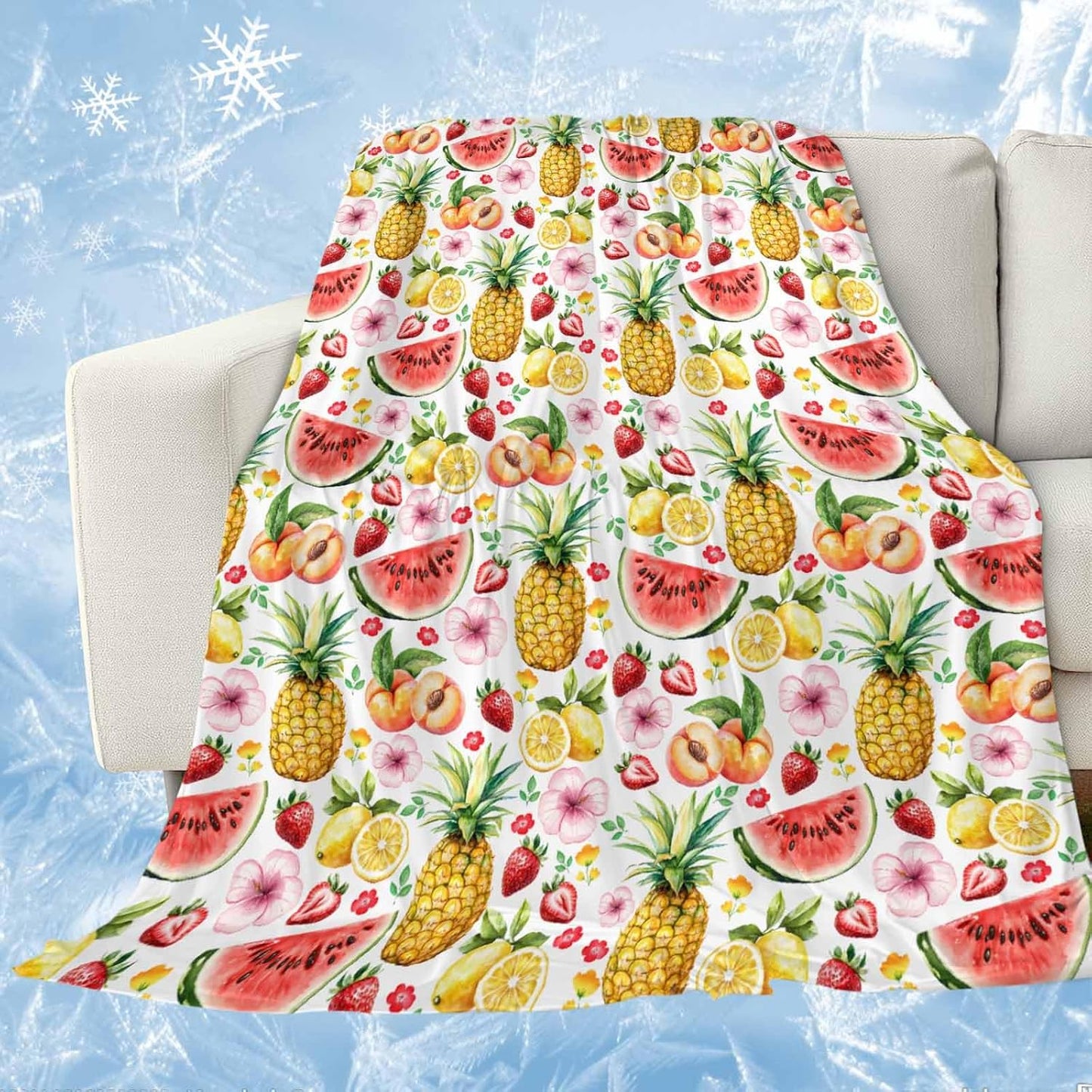 Cooling Throw Blanket for Hot Sleepers, Pineapple Lightweight Breathable Summer Blanket, Strawberry Peach Lemon Watermelon Peach Double-Side Cool Throw Blankets for Sleeping Travel, 30"x40"
