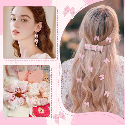 240PCS Mini Pink Bows 1" Pink Satin Ribbon for Crafts Sewing Accessories Baby Showers Weddings Cards Invitations Cake DIY Hair Clothespins