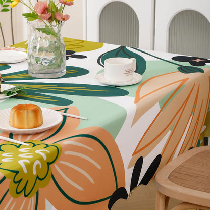 Tyrot Scalloped Boho Floral Rectangle Table Cloth Farmhouse Waterproof Stain Resistant Tablecloth Mid Century Botanical Indoor Outdoor Table Covers for Kitchen Dining/Party, 60x84, Green Pink