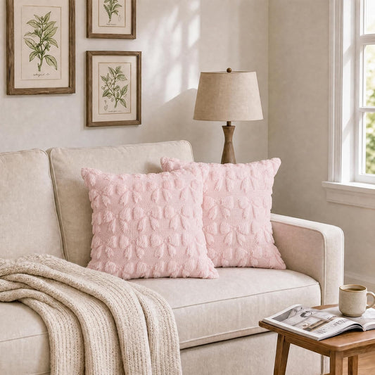 AVOIN colorlife Pink Bow Throw Pillow Covers Set of 2, 18 x 18 Inch Coquette Aesthetic Room Decor Soft Plush Faux Fur Cushion Case for Girls Room
