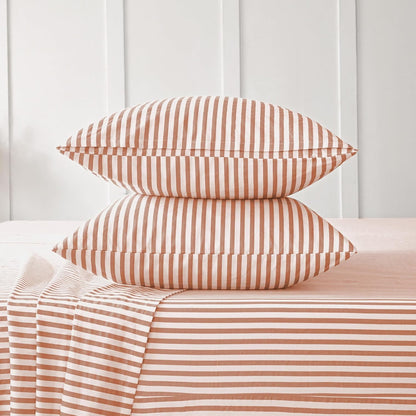 JELLYMONI Natural Cotton Bedding Set, 4-Piece Striped Sheets – King Size, Pink