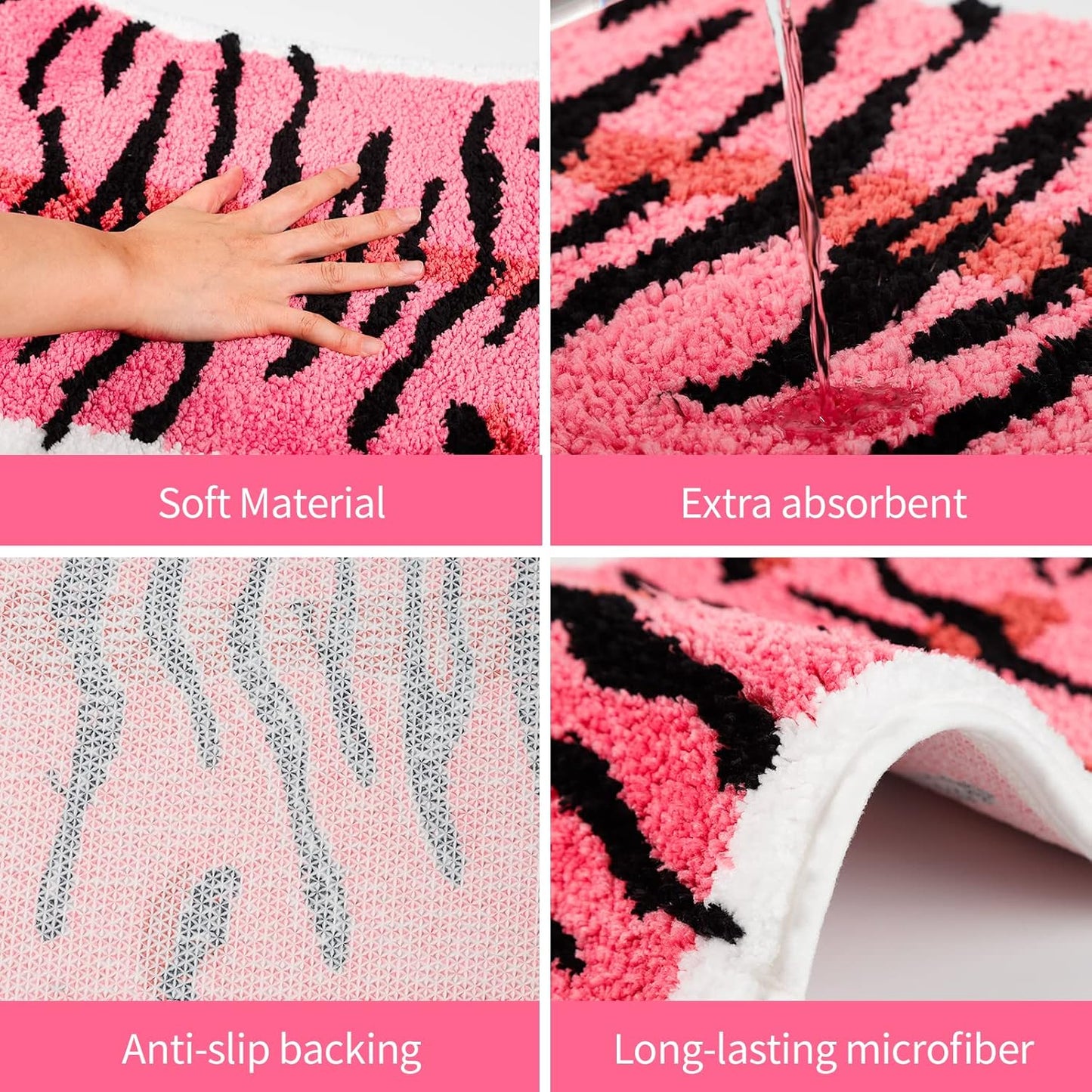 Tiger Shaped Rug Bath Mat Pink Tiger Bathroom Rugs Non-Slip Door Mat Animals Printed Carpet Small Home Decor Mat Playmat Shower Rug, 33.5x21.6inch