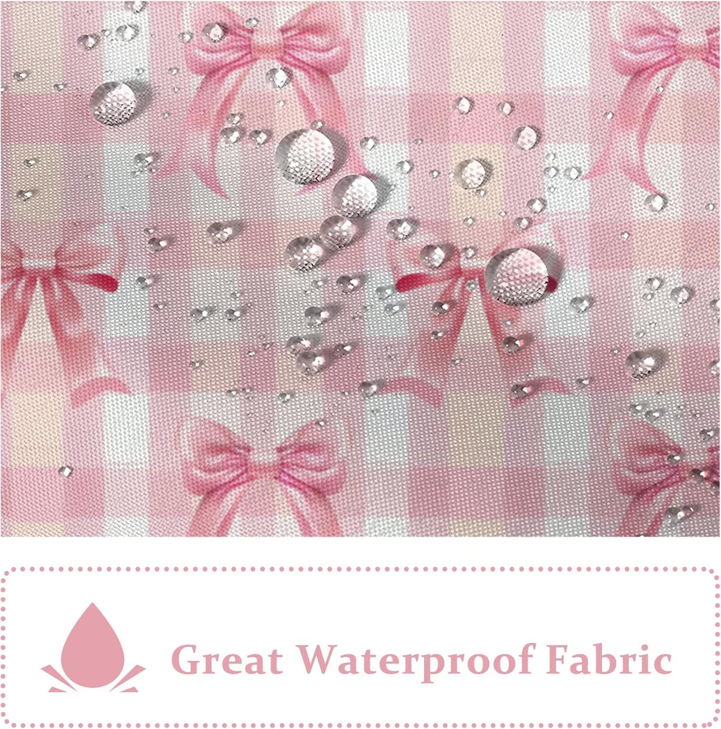 AOFOTO Pink Bow Shower Curtain with Tassels, Pink Buffalo Plaid Bath Curtain Accessories Set with Hooks Cute Aesthetic Art Girly Bathroom Tassel Shower Curtains for Women Girl Home Decor 72x72 Inch
