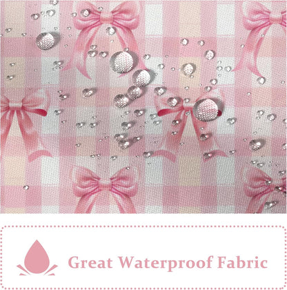 AOFOTO Pink Bow Shower Curtain with Tassels, Pink Buffalo Plaid Bath Curtain Accessories Set with Hooks Cute Aesthetic Art Girly Bathroom Tassel Shower Curtains for Women Girl Home Decor 72x72 Inch