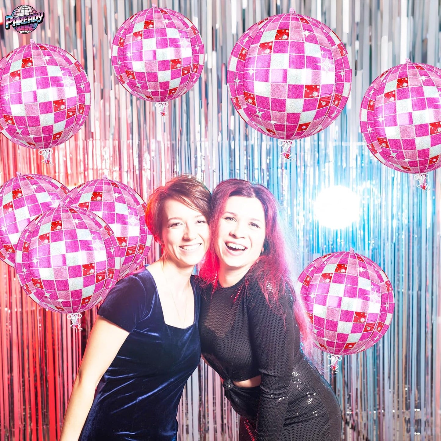 6pcs 22 Inch Pink Disco Ball Balloons, Pink White Big Disco Balloons, 4D Large Foil Aluminum Balloon For Birthday Baby Shower 70s 80s 90s Theme Party Wedding Engagement Graduation New Year Decoration