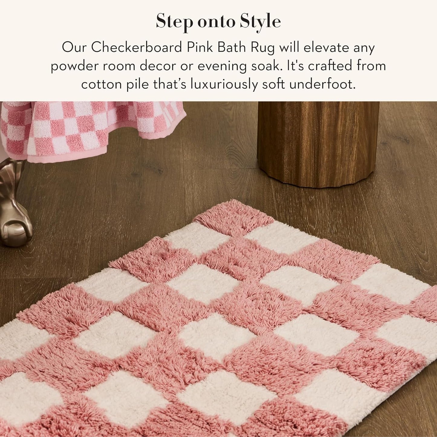 MACKENZIE-CHILDS Checkerboard Bath Rug, Washable Bath Mat for Bathroom Decor, 24" x 40", Pink-and-White Check