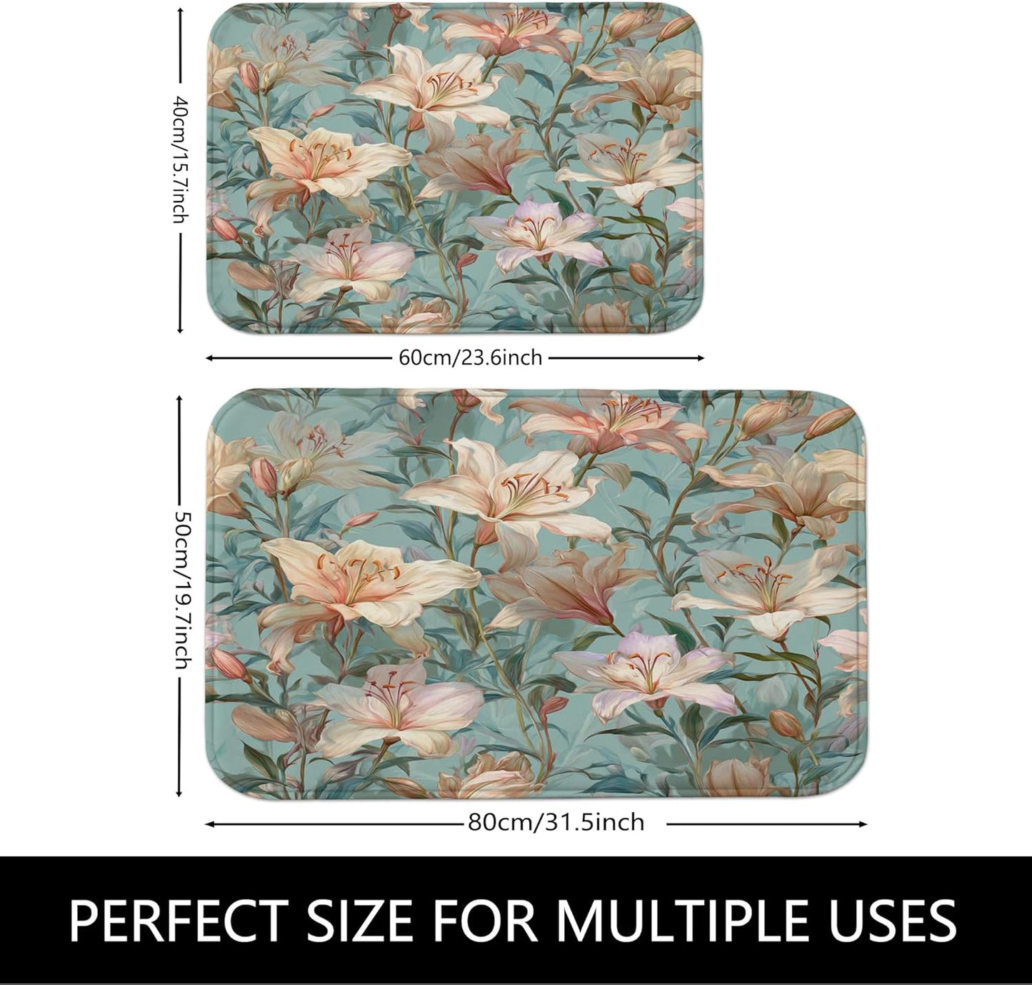 Floral Dream Quick Dry Bath Mat, Elegant Peach Lily Pattern Absorbent Non Slip Shower Mat, Summer Memory Foam Washable Bath Rugs for Bathroom Toilet Restroom Decorative 20x32 Inch