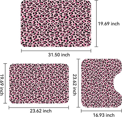 Bath Mats for Bathroom Set, Pink Leopard Print Bathroom Mat Set, Cute Girly Modern Rug, Non-Slip Shower Mat, Absorbent Quick-Dry Cheetah Print Restroom Decor, Washable Bathroom Floor Mats