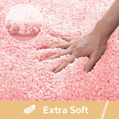 Pink Bathroom Rugs 17"x24" - High-Density Microfiber Bath Mat, Fluffy Non Slip Absorbent and Washable Bathroom Mat - Ideal for Small Spaces, Vanity, Toilet, or Pet Mat
