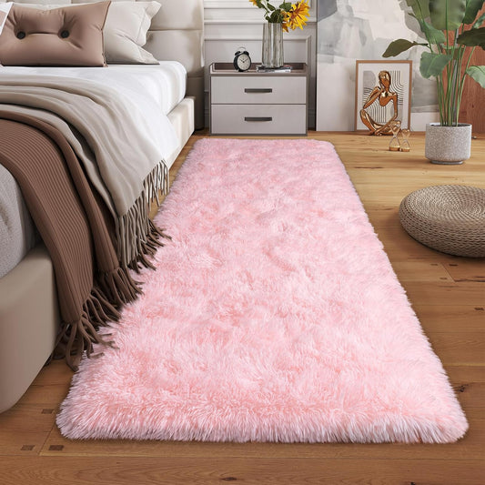 Dssimo Super Fluffy Runner Rug for Bedroom, Modern Shag Pink Area Rugs, Soft Plush Throw Carpet for Kids,Girls Boys and Teens Bedside Room Decor for Living Room Dorm Nursery Classroom, 2x6 Feet