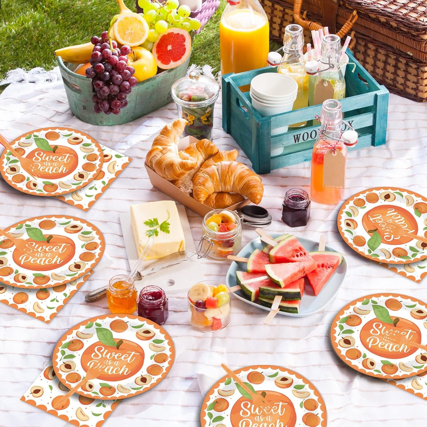 chiazllta 96 Pcs Peaches Party Decorations Peach Fruit Paper Plate and Napkins Fruit Theme Birthday Disposable Tableware Sweet as a Peach Party Supplies Party Favors for 24 Guests