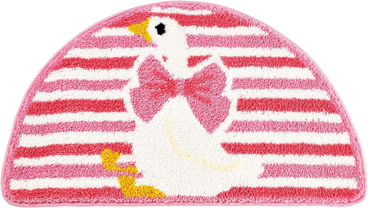 Cute Goose with Bow, Pink Stripe Bathroom Rug, Soft Plush Kawaii Tufted Bath Room Mat, Non-Slip & Machine Washable, Absorbent & Quick Dry Floor Mat Home Decor for Shower, Tub and Sink, 17.7"x31.5"