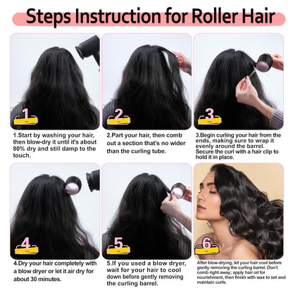 4 Sizes Self-Grip Hair Rollers Set with Clips - 4 Sizes for Long, Short Hair & Bangs (25mm, 36mm, 48mm, 60mm), (Pink, 4 Sizes)