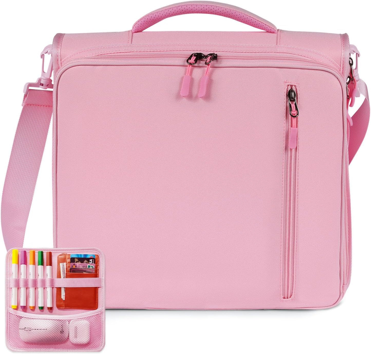 2 Inch 3 Ring Zipper Binder with 500 Sheet Capacity, 6 Tab Expanding File Folder, Multi-Pocket Design, Shoulder Strap and Handle for Middle School and Office (Pink)