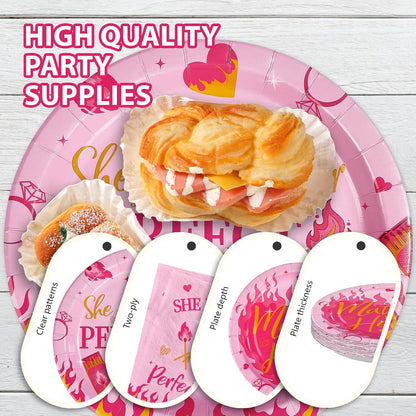 96Pcs Perfect Match Bachelorette Party Supplies She Found Her Perfect Match Plates and Napkins Hot Pink Matches Tableware Set for Bridal Shower Bachelorette Engagement Party Decor Serves 24
