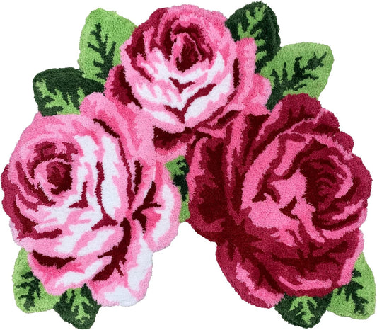ABREEZE Rose Shaped Rug Pink Luxury Shaggy Toilet Bath Mat U-Shaped Contour Rugs for Bathroom, Soft and Comfortable, Maximum Absorbent, Dry Quickly, Non-Slip, Machine-Washable