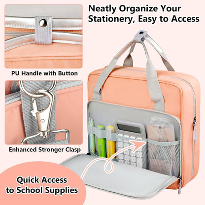 SIYNPAV 3 Ring Zipper Binder Bag 2 Inch with Shoulder Strap, Waterproof Nylon Binder with Zipper for 500 Sheet Capacity, Multi-Pocket Portfolio Organizer Case for 13 Inch Laptop Middle School (Peach)