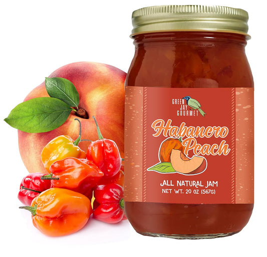 Green Jay Gourmet Peach Habanero Jam – Sweet & Smooth All Natural Fruit Preserve & Spread – Handcrafted Small Batch Gourmet Jam for Cheese Boards, Glazes & Appetizers – 20 Ounces