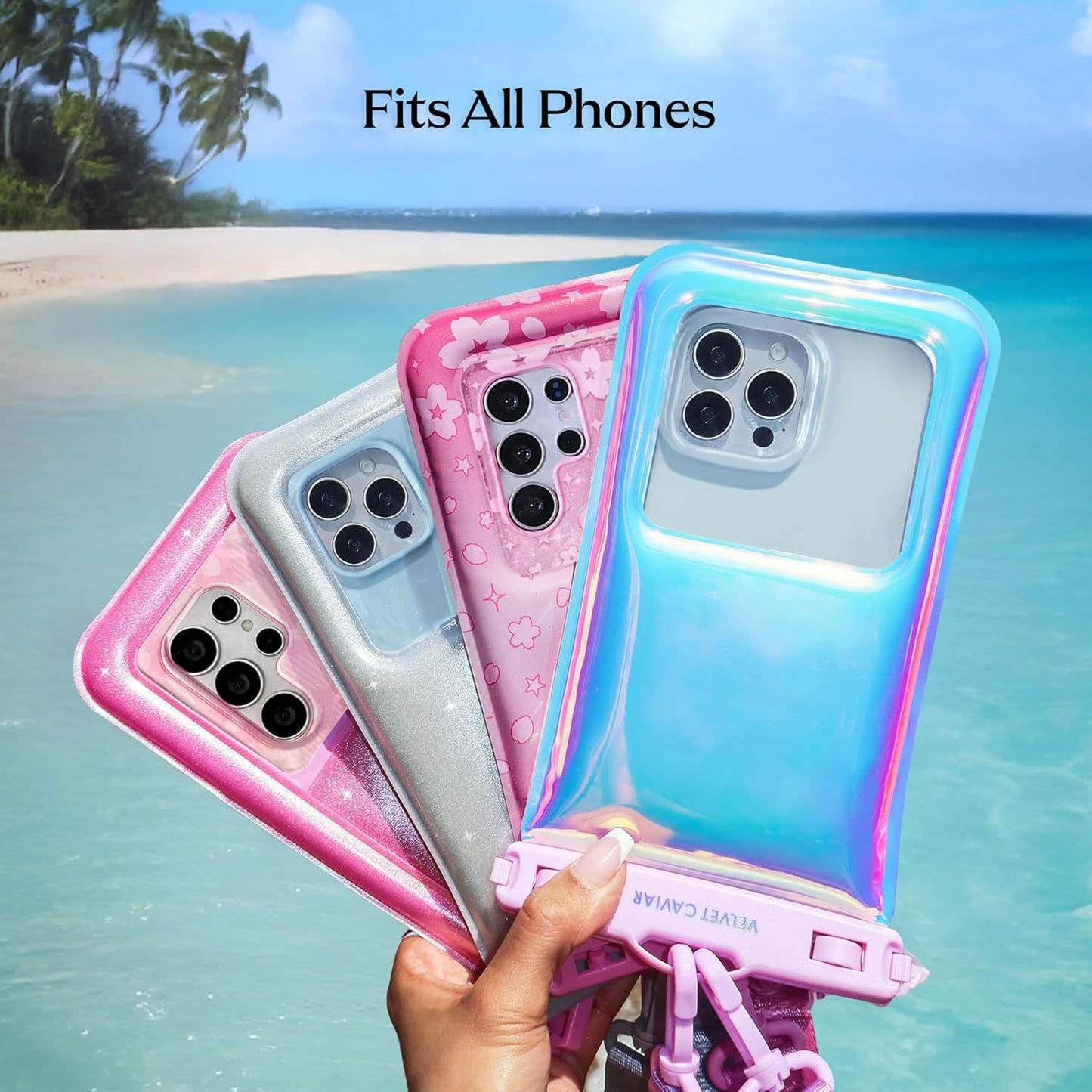 VELVET CAVIAR Waterproof Phone Pouch with Lanyard | IP68 Floating Case for iPhone & All Phones | Dry Bag for Snorkeling, Beach, Kayaking | Travel & Cruise Essentials for Women (Pink Stardust)