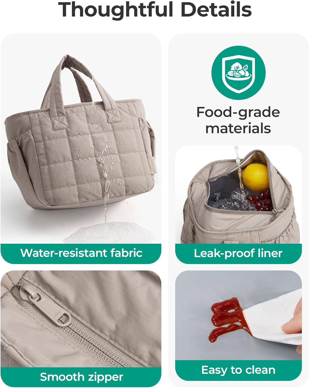 BAGSMART Lunch Bag for Women Small Cute Quilted Lunch Box Insulated Lightweight, Leakproof, Durable & Reusable Tote Bag for Work, Travel, Outdoor, Blush Pink