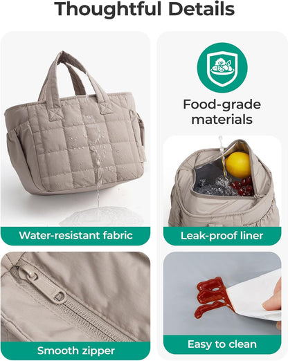BAGSMART Lunch Bag for Women Small Cute Quilted Lunch Box Insulated Lightweight, Leakproof, Durable & Reusable Tote Bag for Work, Travel, Outdoor, Blush Pink