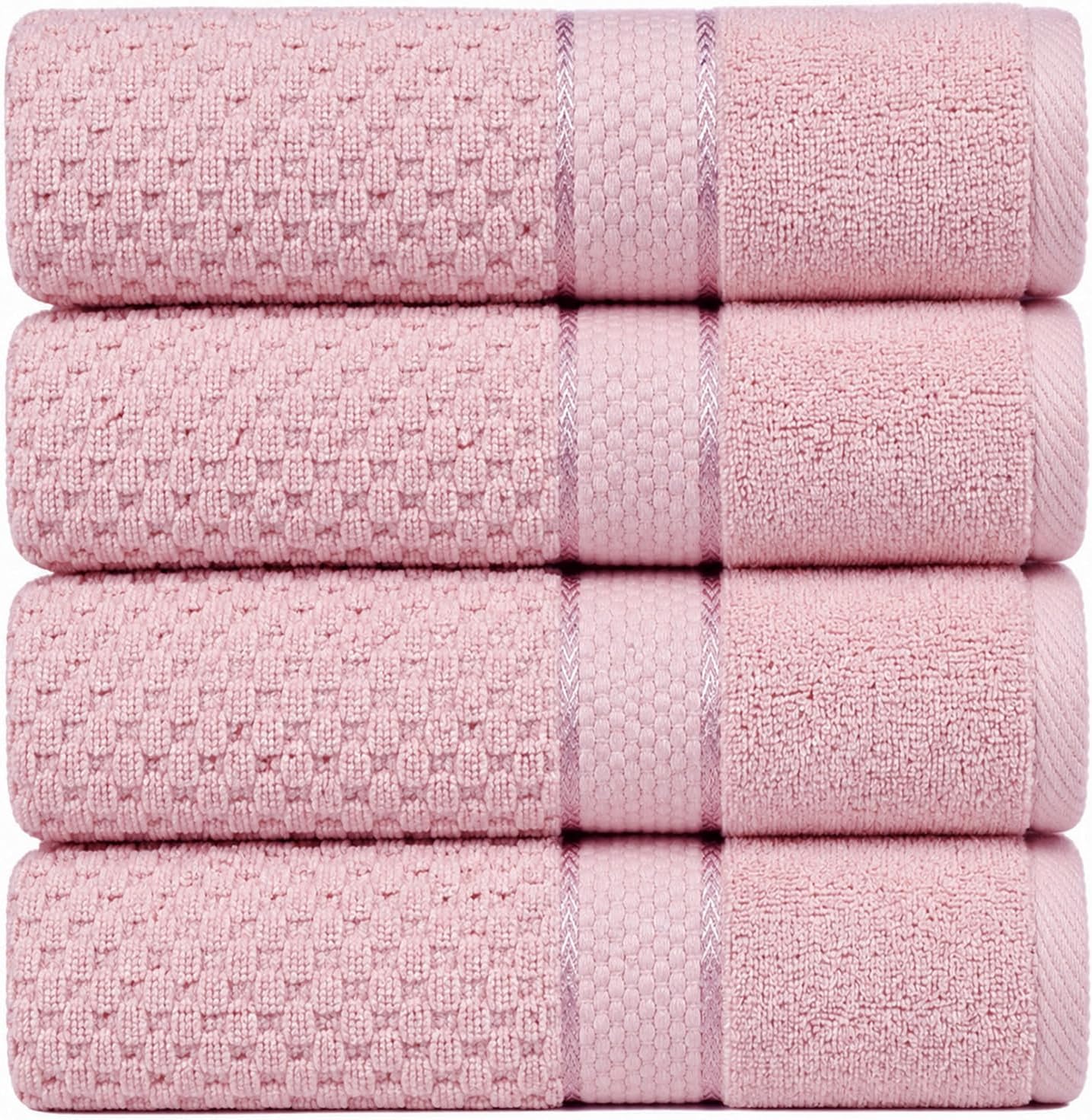Ample Decor 100% Cotton Bath Towels 30x54 Inches, Popcorn Textured, Soft & Absorbent, Quick Dry, Oeko-Tex Certified, Machine Washable, Set of 4, Soft Pink