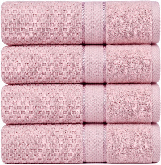 Ample Decor 100% Cotton Bath Towels 30x54 Inches, Popcorn Textured, Soft & Absorbent, Quick Dry, Oeko-Tex Certified, Machine Washable, Set of 4, Soft Pink
