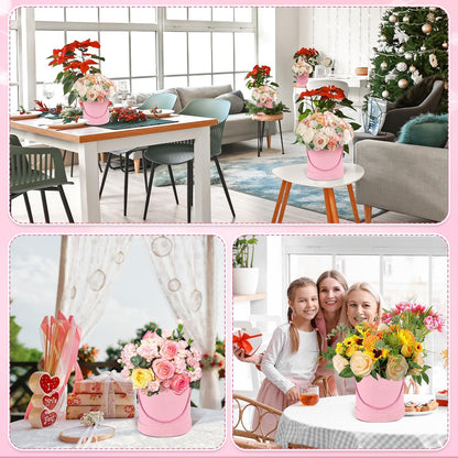Uiifan 6 Pcs Velvet Round Flower Box with Lids Velvet Nesting Gifts Box with Handle for Mother's Day Wedding Holiday Luxury Flower Gift Arrangement Bridesmaid Birthday Party Favor(Pink)