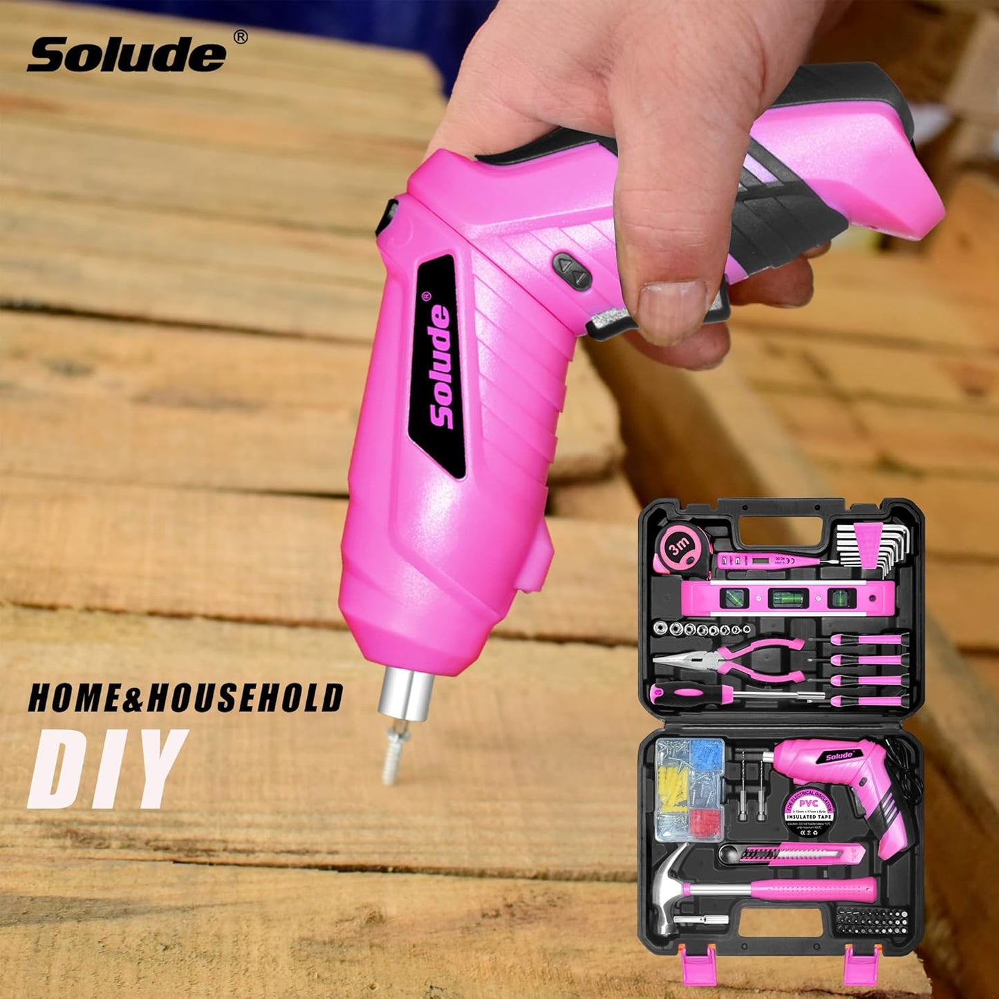 Pink Tool Set,130 Piece Home Tool Kit for Women with 3.6V Cordless Rechargeable Screwdriver,Basic Household Tool Kit Set for New Home,Apartment,College Dorm & DIY Projects