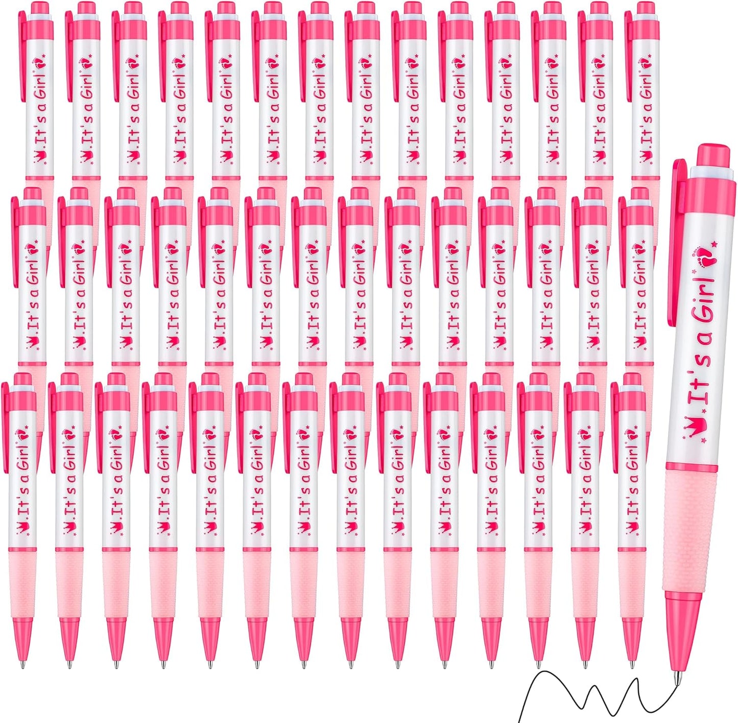 Aodaer 48 Pieces It's a Girl Baby Shower Ballpoint Pens, Pink Retractable Gel Pen with Soft Grip, Comfortable Black Ink Pens for Girls Baby Shower Favors Party Guests Gifts