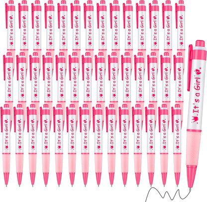Aodaer 48 Pieces It's a Girl Baby Shower Ballpoint Pens, Pink Retractable Gel Pen with Soft Grip, Comfortable Black Ink Pens for Girls Baby Shower Favors Party Guests Gifts