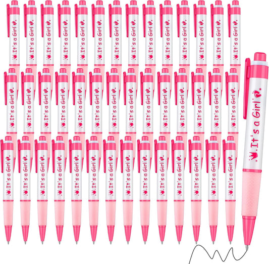 Aodaer 48 Pieces It's a Girl Baby Shower Ballpoint Pens, Pink Retractable Gel Pen with Soft Grip, Comfortable Black Ink Pens for Girls Baby Shower Favors Party Guests Gifts