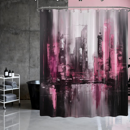 Black and Pink Shower Curtain Abstract Art Painting for Modern Bathroom Decor, Waterproof Fabric 70 x 72 inch with Hooks