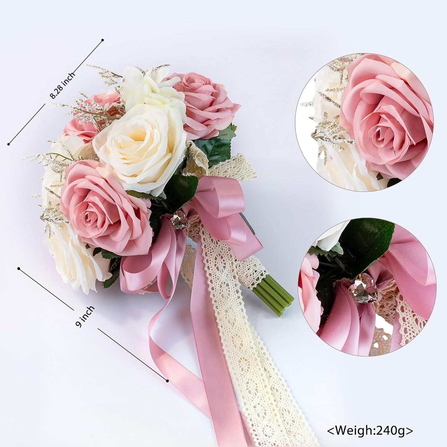 Bride Bouquets for Wedding Pink Artificial Flowers Roses Tossing Bouquet for Bridesmaid for Wedding Ceremony Anniversary