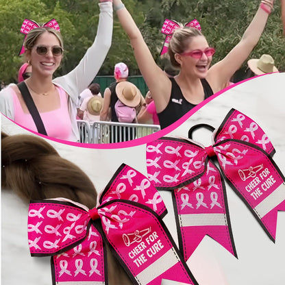 7 Inch Breast Cancer Awareness Football Cheer for The Cure Pink Ribbon Hair Bow Ponytail Holder Elastic Cheerleader Hair Band Hair Accessories for for Teens Women(B)