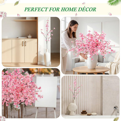 Giegxin 18 Pcs Artificial Cherry Blossom, 41" Faux Cherry Branches Spring Decor Indoor Silk Fake Flowers Long Stems for Tall Vase Table Home Wedding Business Spaces Decor (Pink)