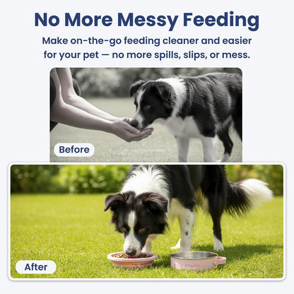 PawsPik 2-in-1 Travel Dog & Cat Bowl – Collapsible BPA-Free Silicone & 18/8 Stainless Steel, Portable & Non-Slip with Handle, Easy to Clean, Food & Water Bowl for On-The-Go Pets (Cherry Blossom Pink)