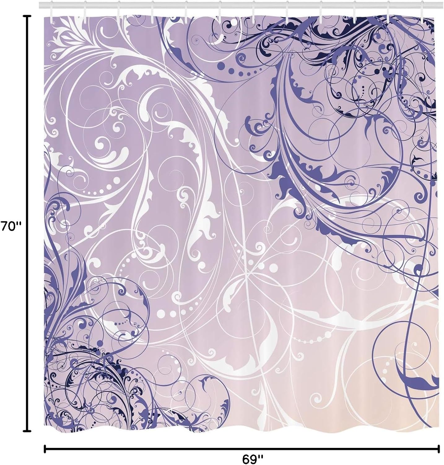 Ambesonne Floral Shower Curtain, Baroque Swirl Branches Curved Flower Leaves Shabby Form Nature Pattern, Cloth Fabric Bathroom Decor Set with Hooks, 69" W x 70" L, Pink Peach