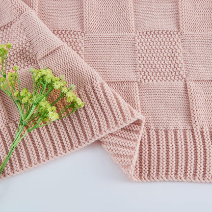 CozeCube Check Knit Throw Blanket, Pink Checkered Throw for Couch, Decorative Christmas Soft Cozy Warm Knitted Blanket for Bed Sofa Living Room, 50"X60"