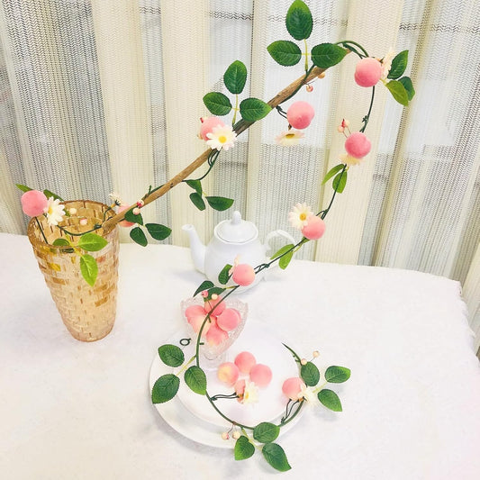 Artificial Peach Flower Vine Garland,Hanging Pink Flowers Peach Fruit Berries Plant Wreath for Wedding Home Garden Office Hotel Party Craft Art Decoration (1, Pink Peach)
