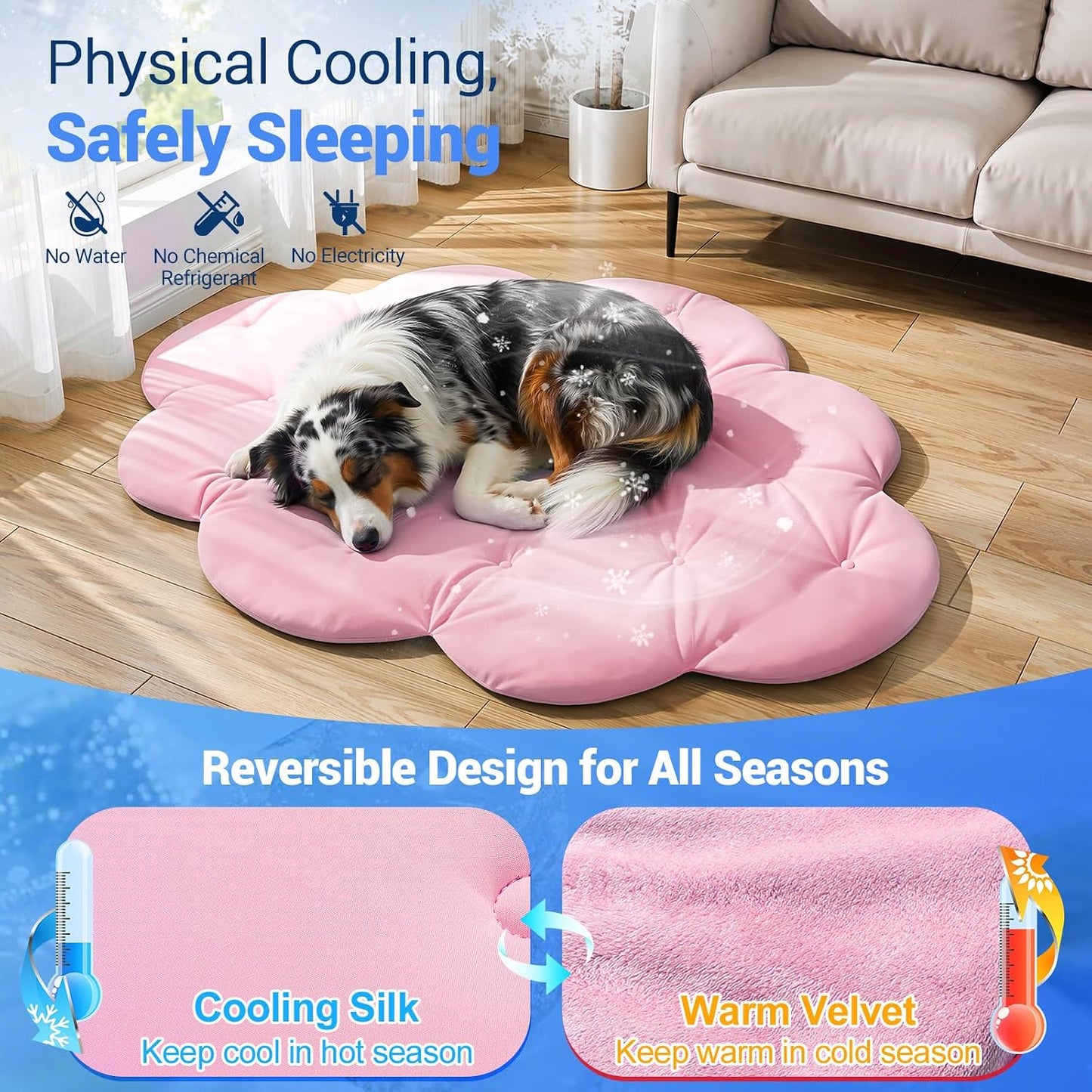 Dog Cooling Mat, 47'' × 35'' Large, Q-Max>0.5 Self-Cooling Mat for Dog, (Cool & Warm) Double-Sided Pet Cool Pads for Summer, Crate, Kennel, Machine Washable, Cat Cool Bed, Non-Gel, Pink