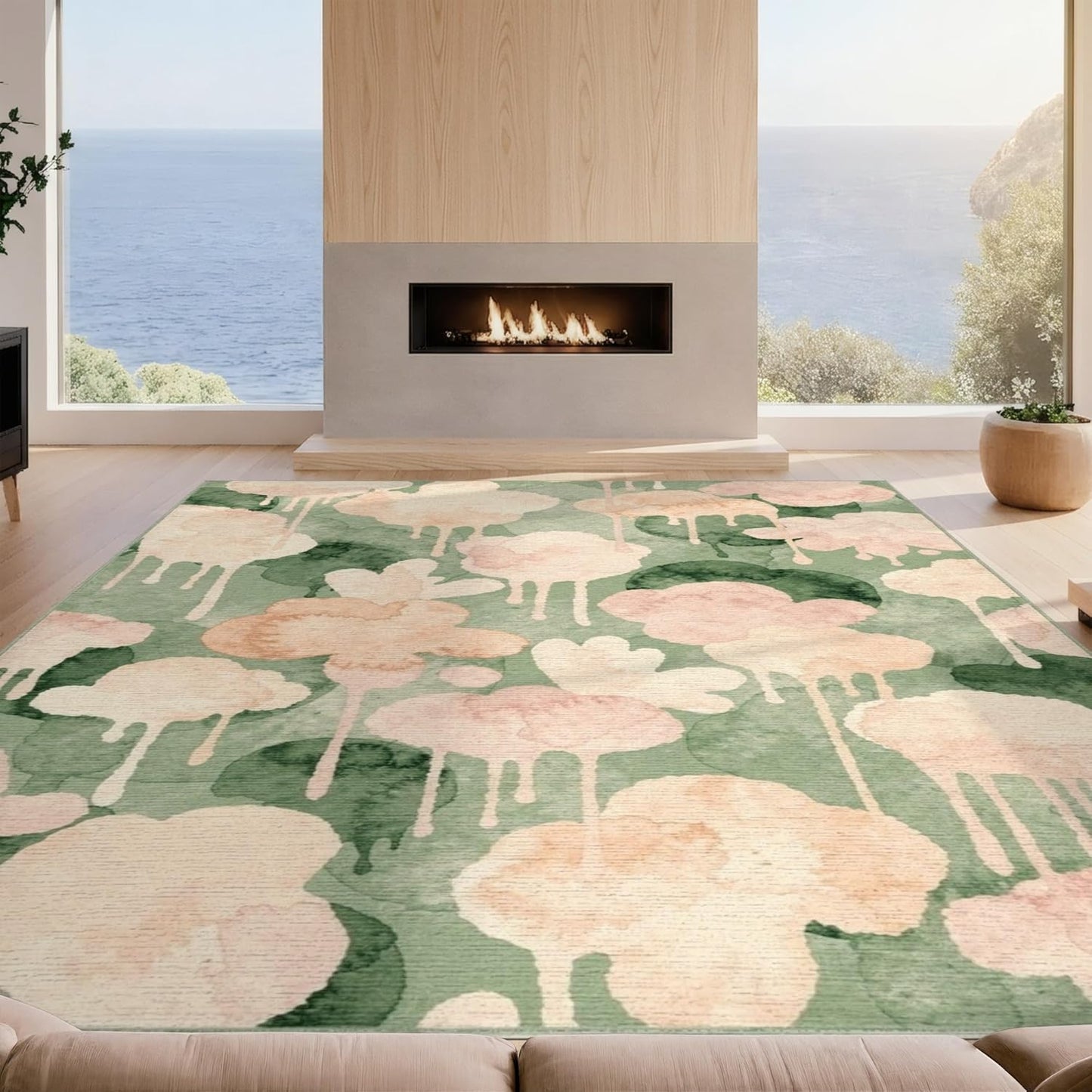 Design&I 4'x6' Machine Wash Ready Modern Floral Area Rug, Peach Chair-Friendly & Snag-Free Skid-Resistant Medium Carpet for Home Office, Gaming Room, Under Desk | 2167369
