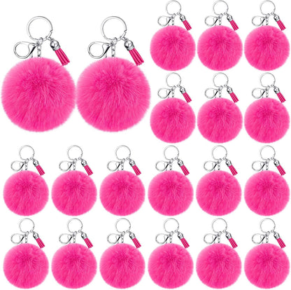 Nosiny 20 Pcs Cheer Faux Pom Pom Keychains Cheer Team Keychains Gifts Bulk Cheerleading Keyring Charm with Tassel for Cheer Team Sport Accessory