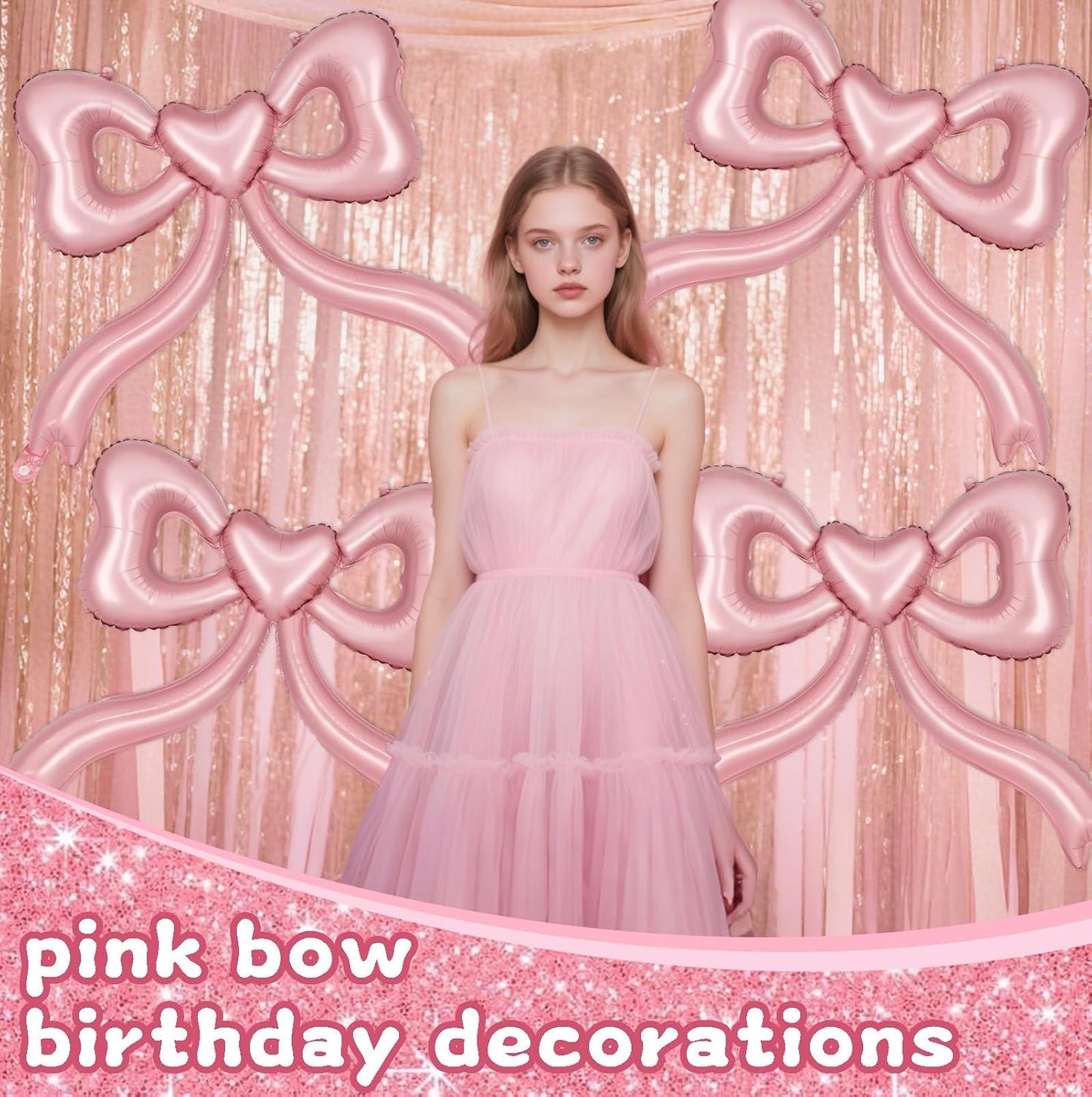 Pink Bow Balloons for Bachelorette Party Decorations - Pink Balloons Bow Theme Princess Birthday Party Decorations Women Girls, Bridal Engagement Wedding Bachelorette Mother's Day Decor Supplies