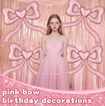 Pink Bow Balloons for Bachelorette Party Decorations - Pink Balloons Bow Theme Princess Birthday Party Decorations Women Girls, Bridal Engagement Wedding Bachelorette Mother's Day Decor Supplies